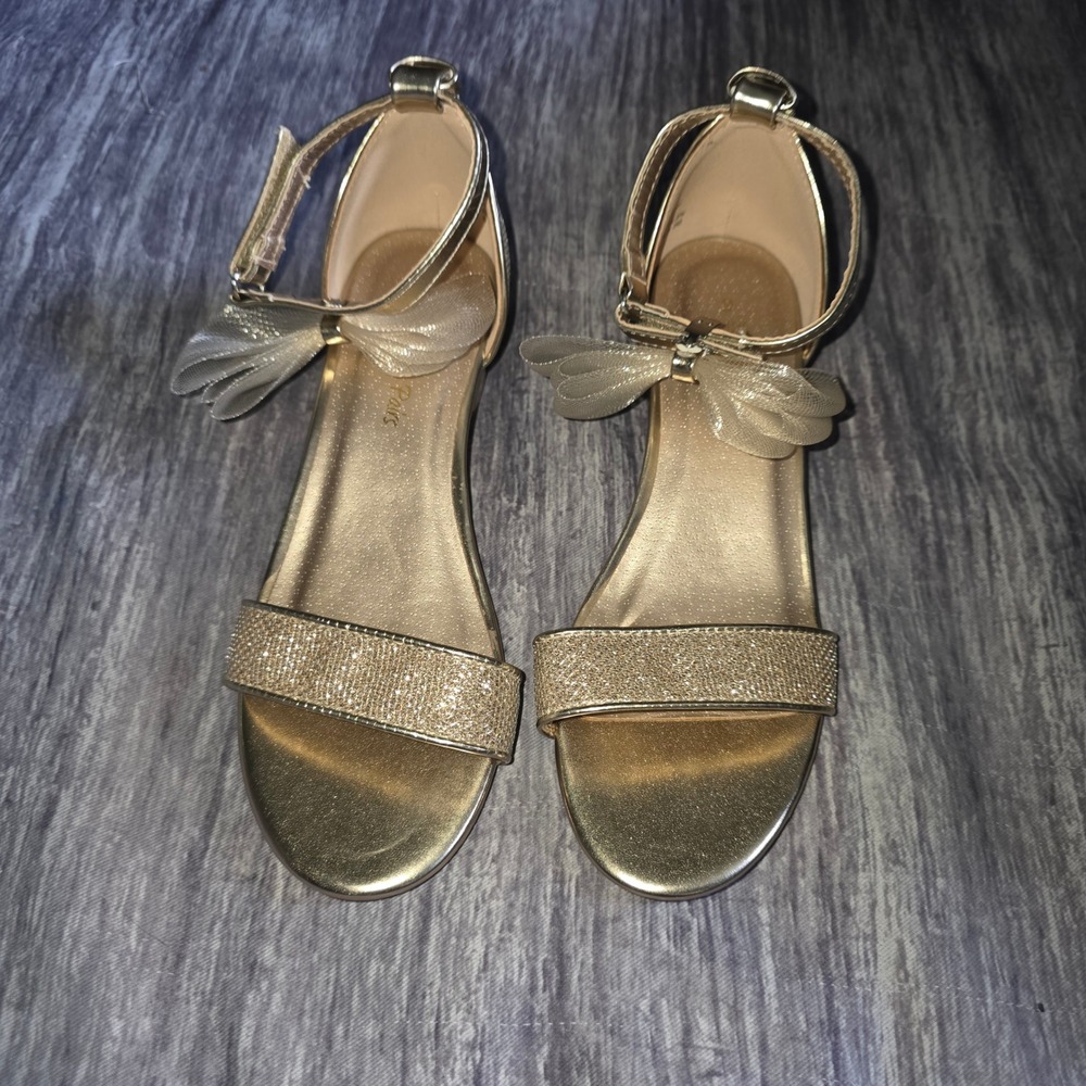 Dream Pairs‎ Womens Gold Glitter Block Heel Mesh Bow Sandals SDSD2320K Size 6